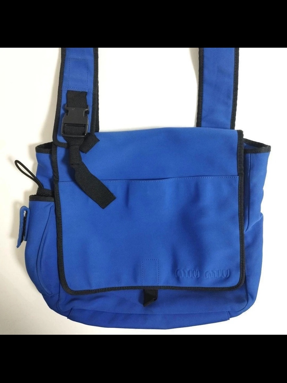 Miu Miu Cobalt Blue Messenger Bag with Black Trim